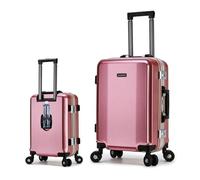 Meoky Valise à Cadre en Aluminium de 28 Pouces avec Roues pivotantes silencieuses, avec Port USB et Porte-gobelet Valise à Coque Rigide légère,Rose,22in