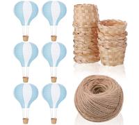 Meooeck Lot de 6 lanternes en papier à suspendre en forme de montgolfière avec paniers tissés et corde de chanvre pour loisirs créatifs, mariage, anniversaire, salle de classe, décoration d'intérieur