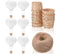 Meooeck Lot de 6 lanternes en papier à suspendre en forme de montgolfière de 30,5 cm avec paniers tissés et corde de chanvre pour loisirs créatifs, mariage, anniversaire, fête, salle de classe