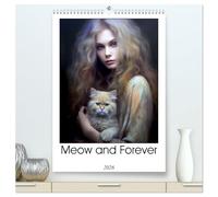 Meow and Forever (High Quality Premium Wall Calendar 2026 DIN A2 portrait),CALVENDO 12 Month Wall Calendar: Experience the enchanting bond between ... women and men embracing their cherished cats.
