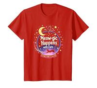 Meow-gic Happens with Cats Enchantering Crystal Ball T-Shirt, Enfant, Rouge, 3 Ans