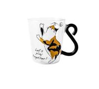 Meow Tasse en verre avec poignée en queue - Tasse résistante à la chaleur 300 ml pour café, thé, lait - Plusieurs motifs de chat (Papillon Calico Cat - « Let's play together ! », motif chat calicot