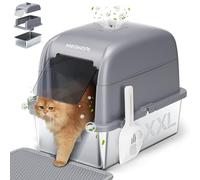 MeoWant Bac à Litière pour Chat en Acier Inoxydable, XXL Bac à Litière avec Pelle, Type Fermé en Forme de U Toilette, 81L Toilettes pour Chat Amovibles avec Boîte de Charbon Actif Cachée sur Dessus