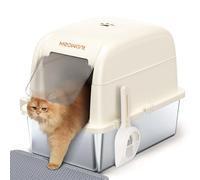 MeoWant Bac à Litière pour Chat en Acier Inoxydable, XXL Bac à Litière avec Pelle, Type Fermé en Forme de U Toilette, Toilettes pour Chat Amovibles avec Boîte de Charbon Actif Cachée sur Dessus