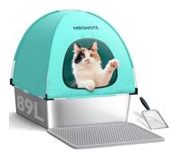 Meowant Bac à litière XXL pour chat en acier inoxydable avec couvercle, tapis de litière et pelle, turquoise