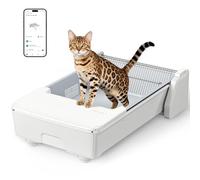 Meowant Litière autonettoyante pour chat, design ouvert pour maison multi-chats, système à double râteau, convient pour la litière agglomérée, fonction de protection anti-pincement, contrôle des