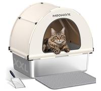 MeoWant Litiere pour Chat en Acier Inoxydable, Bac à Litière XXL avec Pelle, Type Fermé en Forme de U Toilette, Toilettes pour Chat Amovibles avec Housse en Tissu Oxford, Blanc