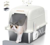 MeoWant Litiere pour Chat en Acier Inoxydable, Bac à Litière XXL avec Pelle, Type Fermé en Forme de U Toilette, 81L Toilettes pour Chat Amovibles avec pédale, Pelle et Tapis (Blanc)