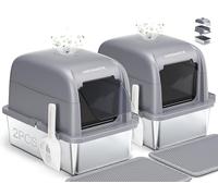 MeoWant XXL Bac à Litière pour Chat en Acier Inoxydable (Gris-2pcs)