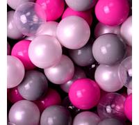 MEOWBABY 100 ∅ 7Cm Balles pour Piscine Ŕ Balles Bébé Adapté aux Enfants Plastiques Boule pour Bebe Parc Jouets pour Les Tout-Petits Fabriqué en UE Colorées Gris/Rose foncé/Perle Blanche/Transparent
