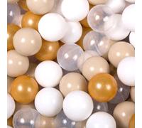 MEOWBABY 200 ∅ 7Cm Balles pour Piscine Ŕ Balles Bébé Adapté aux Enfants Plastiques Boule pour Bebe Parc Jouets pour Les Tout-Petits Fabriqué en UE Colorées Transparent/Blanc/Beige/Or