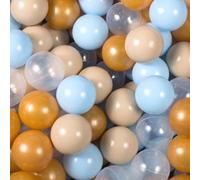 MEOWBABY 50 ∅ 7Cm Balles pour Piscine Ŕ Balles Bébé Adapté aux Enfants Plastiques Boule pour Bebe Parc Jouets pour Les Tout-Petits Fabriqué en UE Colorées Bleu bébé/Beige/Transparent/Or