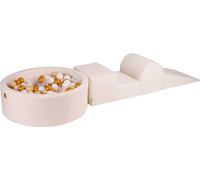 MeowBaby Aire de jeux en mousse 3 éléments avec piscine à balles ronde, 200 balles, Boucle Blanc : Or/Beige/Blanc/Transparent