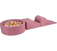 MeowBaby Aire de jeux en mousse 3 éléments avec piscine à balles rondes, 200 balles, Boucle Rose : Or/Beige/Blanc/Transparent