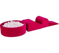 MeowBaby Aire de jeux en mousse 3 éléments avec piscine à balles rondes, 200 balles, velours, Magenta : Blanc