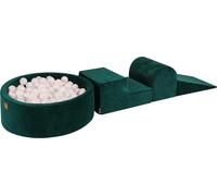 MeowBaby Aire de jeux en mousse 3 éléments avec piscine à balles rondes, 200 balles, velours, vert foncé : blanc