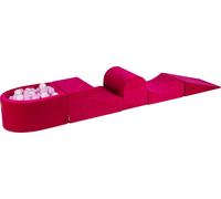 MeowBaby Aire de jeux en mousse 4 éléments avec petit bain de balles, 100 balles, 57x45x30cm, velours, magenta : blanc, rose pastel