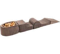 MeowBaby® Aire de jeux en mousse 4 éléments avec petit bain de balles, 100 balles, velours côtelé, Marron : Beige/Doré/Platiné