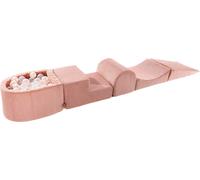 MeowBaby® Aire de jeux en mousse 4 éléments avec petit bain de balles, 100 balles, velours côtelé, rose : perle blanche/transparent