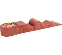 MeowBaby Aire de jeux en mousse 4 éléments avec petit bain de boules, 100 boules, 57x45x30cm, velours, rouge marron : blanc, beige, or