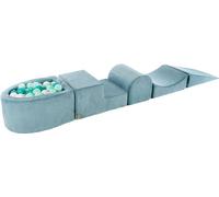 MeowBaby® Aire de jeux en mousse 4 éléments avec petit bain de boules, 100 boules, velours côtelé, Turquoise : Turquoise/Blanc/Menthe