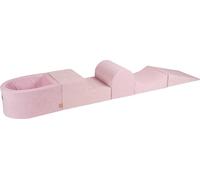 MeowBaby Aire de jeux en mousse 4 éléments avec petit bain, sans balles, 57x45x30cm, velours, rose poudré