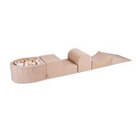 MEOWBABY Aire de Jeux en Mousse avec Piscine à balles 200 x 45 cm - Kit de Jeux Mousse avec 100 balles pour Enfants, Velours, écru : Beige/Blanc