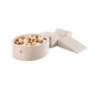 MEOWBABY Aire de jeux en mousse avec piscine à balles 240 x 45 cm - Kit de jeux mousse avec 200 balles pour enfants, velours, écru : doré/beige/blanc/transparent