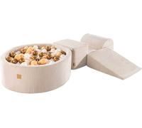 MeowBaby® Aire de jeux en mousse Ensemble de 3 éléments en mousse avec piscine à balles rondes, 200 balles, velours côtelé, Beige : Perle blanche/Beige/Platine or