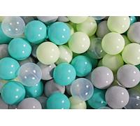 MeowBaby balles en plastique pour piscine à balles 7cm, balles de jeu en plastique pour bébé, 200 pièces : gris/vert clair/transparent/turquoise
