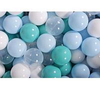 MeowBaby balles en plastique pour piscine à balles 7cm, balles de jeu en plastique pour bébé, 50 pièces : bleu ciel/turquoise/transparent/blanc