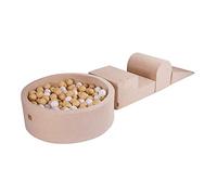 MEOWBABY Blocs d'escalade en Mousse Souple avec Piscine à Balles de 90x30 cm et 200 Balles - Aire de jeu Intérieure pour Bébés et Tout-Petits - Résistant, Léger, Velours, Écru: Blanc/Beige