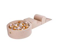 MEOWBABY Blocs d'escalade en Mousse Souple avec Piscine à Balles de 90x30 cm et 200 Balles - Aire de Jeu Intérieure pour Bébés et Tout-Petits - Résistant, Velours, Écru: d'or/Beige/Blanc/Transparent