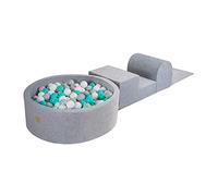MEOWBABY Blocs d'escalade en Mousse Souple avec Piscine à Balles de 90x30cm et 200 Balles - Aire de jeu Intérieure pour Bébés et Tout-Petits - Résistant, Léger, Velours,Gris Clair:Gris/Blanc/Turquoise
