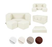 MEOWBABY Canape Enfant Modulable - Chauffeuse Convertible et Canapé Enfant Dépliant - Canape Bebe Pliable et Confortable pour Chambre et Salle de Jeux, Bearly, Crémeux