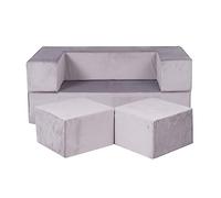 MEOWBABY Canape Enfant Modulable - Chauffeuse Convertible et Canapé Enfant Dépliant - Canape Bebe Pliable et Confortable pour Chambre et Salle de Jeux, Velours, Gris