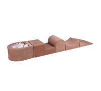 MEOWBABY Parcours de motricité avec Piscine à Balle pour bébé en Mousse - Petit Parc de Jeu en Mousse pour Enfants - Inclus 100 balles, Velours, Beige