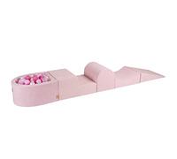 MEOWBABY Parcours de motricité avec Piscine à Balle pour bébé en Mousse - Petit Parc de Jeu en Mousse pour Enfants - Inclus 100 balles, Velours, Rose Clair
