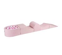 MEOWBABY Parcours de motricité avec Piscine à Balle pour bébé en Mousse - Petit Parc de Jeu en Mousse pour Enfants - Inclus 100 balles, Velours, Rose Clair