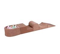 MEOWBABY Parcours de motricité avec Piscine à Balle pour bébé en Mousse - Petit Parc de Jeu en Mousse pour Enfants - Inclus 100 balles, Velours, Beige