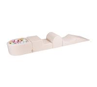MEOWBABY Parcours motricité bébé en Mousse - Piscine à Balle pour bébé avec 100 balles - Aire de Jeux pour motricité bébé, Boucle, Blanc