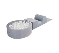 MEOWBABY Piscine à Balle avec Parcours de Motricité pour Bébé avec 200 Balles - Parcours Motricité Enfant et Bébé en Velours - Aire de Jeu Modulable pour Enfants, Gris Clair