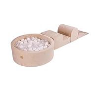 MEOWBABY Piscine à Balle avec Parcours de Motricité pour Bébé avec 200 Balles - Parcours Motricité Enfant et Bébé en Velours - Aire de Jeu Modulable pour Enfants, Écru