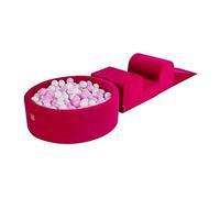 MEOWBABY Piscine à Balle avec Parcours de Motricité pour Bébé avec 200 Balles - Parcours Motricité Enfant et Bébé en Velours - Aire de Jeu Modulable pour Enfants, Magenta