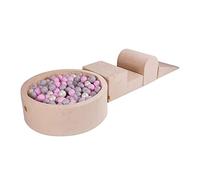 MEOWBABY Piscine à Balle avec Parcours de Motricité pour Bébé avec 200 Balles - Parcours Motricité Enfant et Bébé en Velours - Aire de Jeu Modulable pour Enfants, Écru
