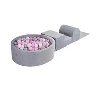 MEOWBABY Piscine à Balle avec Parcours de Motricité pour Bébé avec 200 Balles - Parcours Motricité Enfant et Bébé en Velours - Aire de Jeu Modulable pour Enfants, Gris Clair