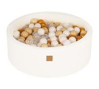 MEOWBABY Piscine à Balles pour Bébé - Rond 90x30cm Fosses a Boules pour Enfants avec 200 Balle, Boucle, Blanc: Blanc/Transparent/Beige/Or