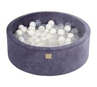 MEOWBABY Piscine à Balle pour bébé - Piscine à balles Douce en Velours 90x30cm avec 200 balles - Fosses a Boules pour Enfants, Bleu Gris