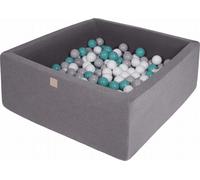 MeowBaby® Piscine à balles carrée pour bébés 90x90x40cm/200 balles 7cm Enfants Piscine à balles, Coton, Gris foncé : Turquoise/Gris/Blanc