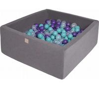MeowBaby® Piscine à balles carrée pour bébés 90x90x40cm/200 balles 7cm Enfants Piscine à balles, Coton, Gris foncé : Turquoise/Violet/Transparent
